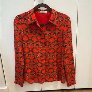 Alice + Olivia Red Silk Bengal Button Down (S)